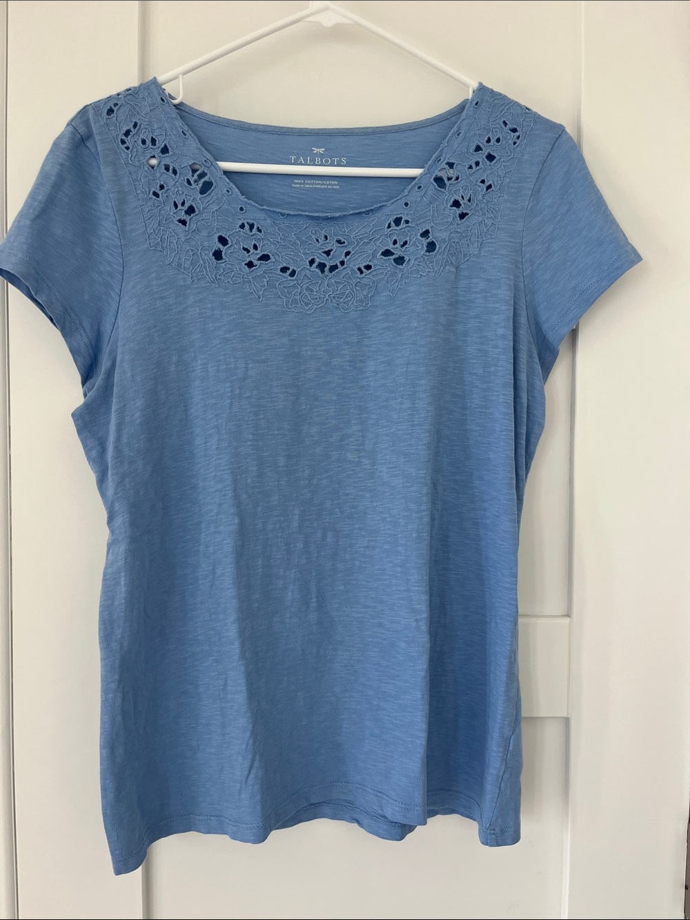 Talbots Light Blue Eyelet Scoop-Neck Short Sleeve Tee